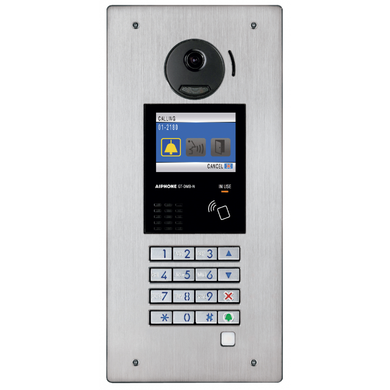 Platine vidéo Aiphone monobloc encastrée inox à défilement