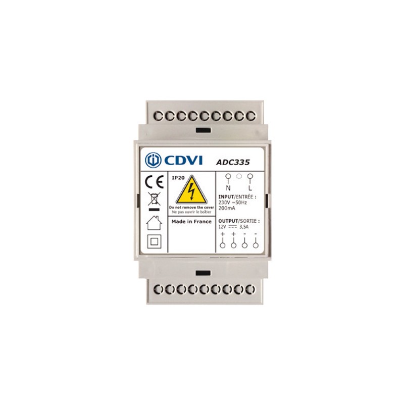 Alimentation à découpage 3,5 A - 12V DC - Rail DIN - CDVI ADC335